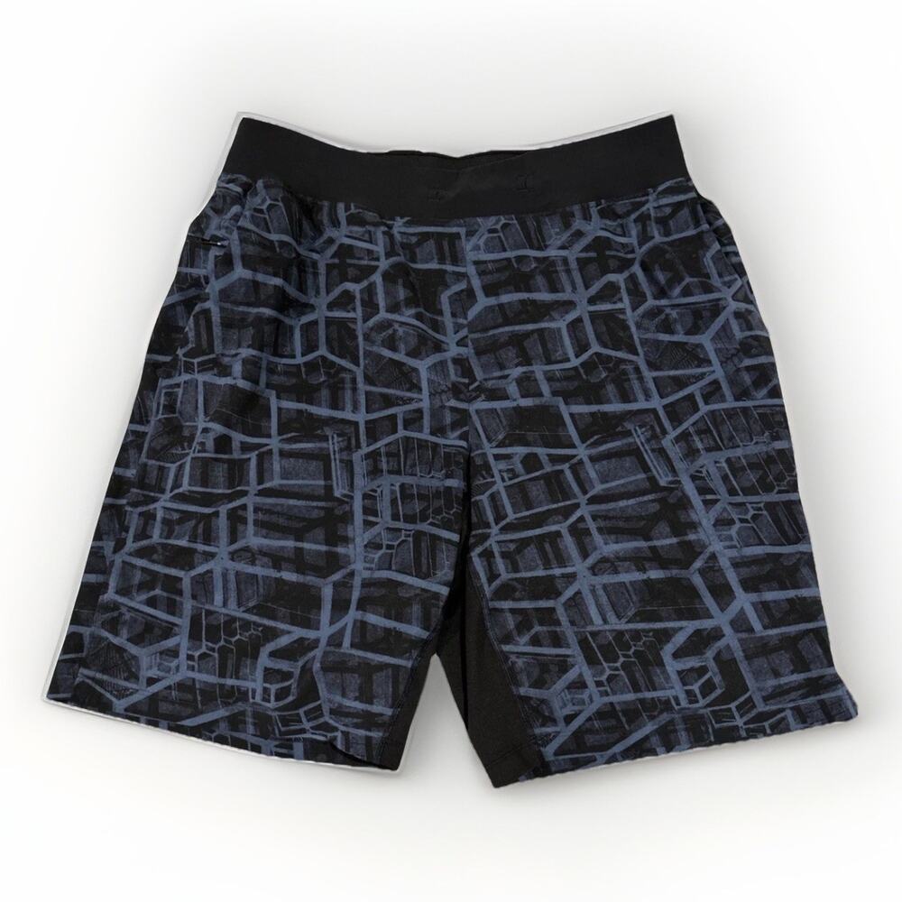 Lululemon T.H.E. Short 9” UnLined Athletic Running Gym L blue/black pattern- EUC
